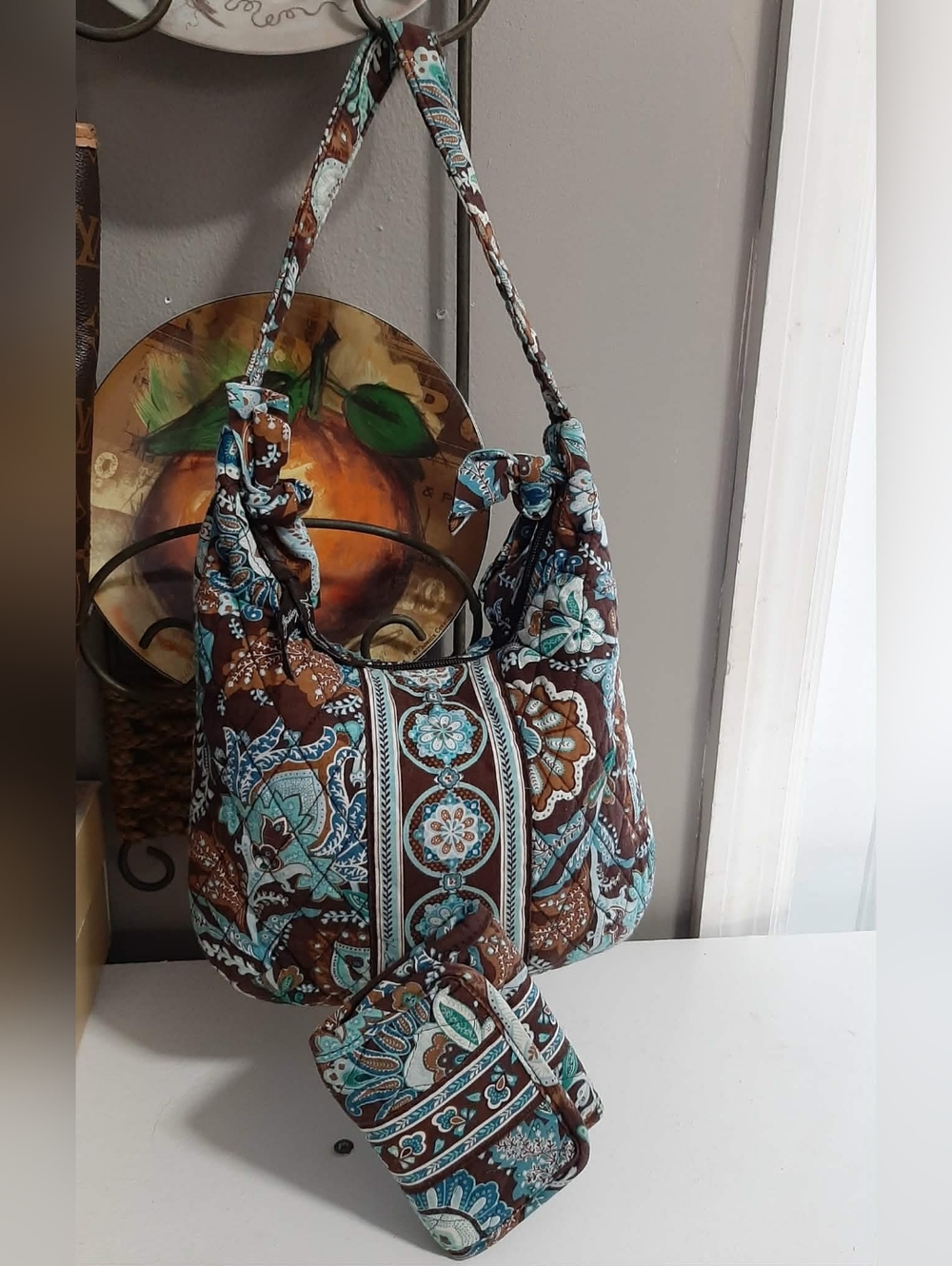 VERA BRADLEY Java Blue "Olivia" Sm Hobo Bag & Wallet 2 Pc Set - Picture 13 of 13